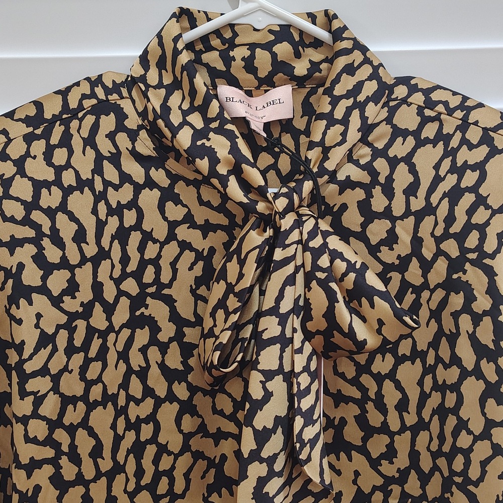 CHICOS BLACK LABEL SCARF BLOUSE LEOPARD WOMENS 14 CAREER SATIN SECRETARY LARGE - Picture 2 of 6